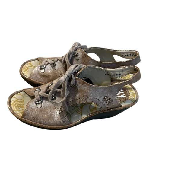 Fly London Yifa Metallic Silver Gold Open Toe Platform Wedge Sandals Y2K Size 8 - Picture 5 of 12